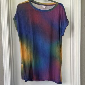 LuLaRoe Multicolor Ombre Ribbed Short Sleeve Top EUC